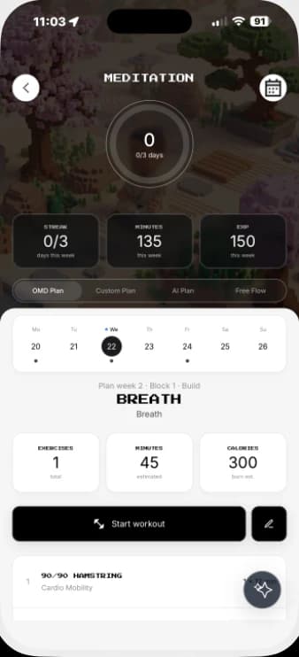 The current One More Day Meditation plan screen on iPhone