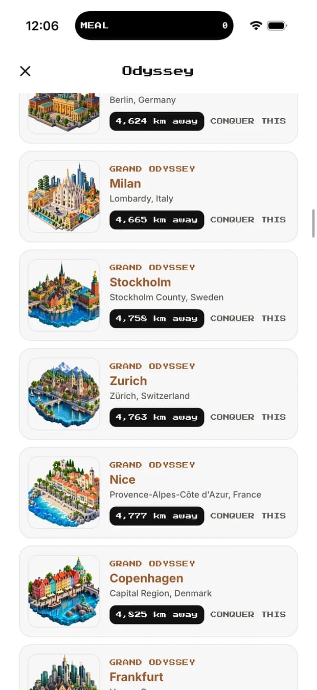 The destination catalogue with Milan, Stockholm, Zurich, Nice and Copenhagen