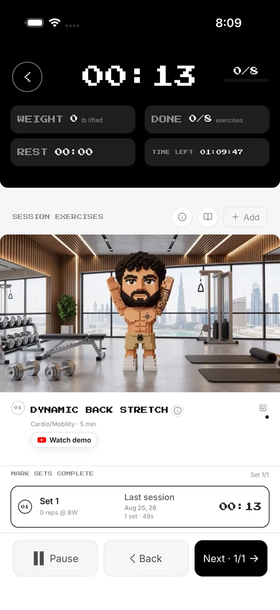 Workout session — current exercise